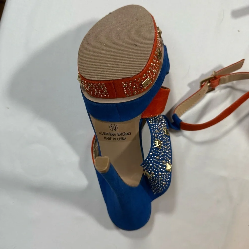 Alba Blue and Orange Studded Platform Heels - Picture 8 of 12